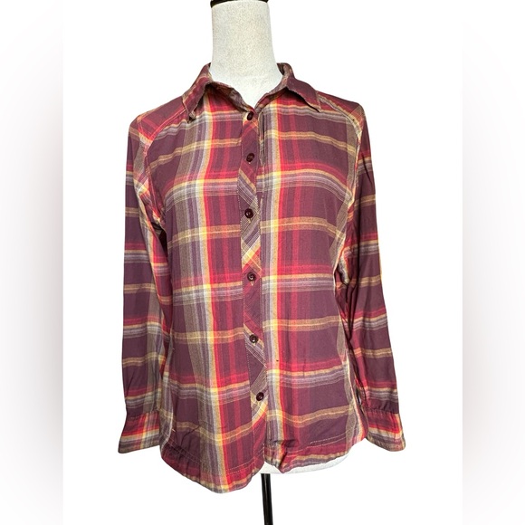 Columbia Tops - Columbia Women's Plaid Button-Up Shirt - Red and Yellow